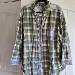 DAVI & DANI Olive Plaid Button-Down Shirt